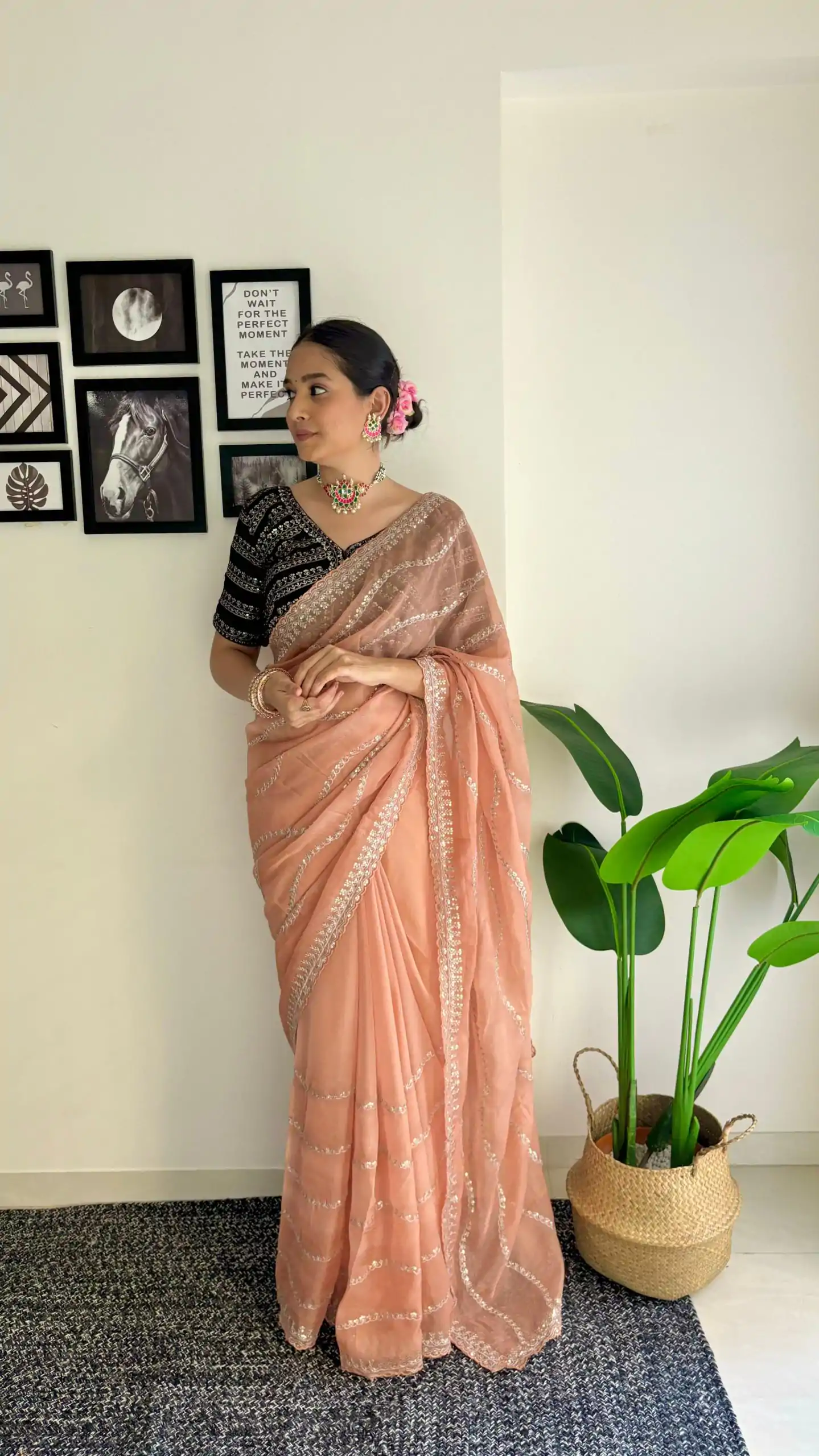 AC BROWNIE Peach Color Soft Organza Zari With Sequence Saree Blouse :Heavy Velvet   Casual, Wedding, Festive, Events Expected Delivery 4-6 Working Days @1999 | Bollywood Sarees, Creative Sarees, Designer Sarees, Embroidered Sarees, Ethnic Saree, Modern Digital sarees, Party Wear Sarees, Sarees