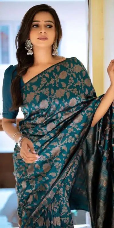 DDH RIYA Peacock Blue Color Soft Lichi Silk Ordinary Design Saree Events Casual, Wedding, Festive, Events Etc. Expected Delivery 4-6 Working Days @1499/- | Bollywood Sarees, Creative Sarees, Designer Sarees, Embroidered Sarees, Ethnic Saree, Modern Digital sarees, Party Wear Sarees, Sarees