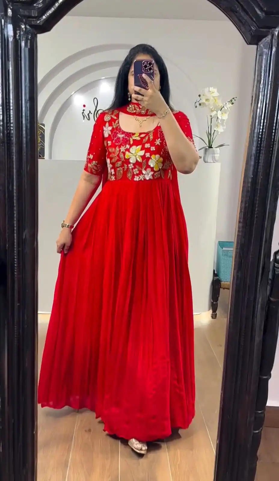 MF499 Red Color Faux Georgette Multi-Thread Embroidered Work Anarkali Suit Wedding, Party, Festive, Events Etc. Expected Delivery 4-6 Working Days @1599/- | Anarkali Suits, Bollywood Anarkali, Boutique Collection, Creative-Anarkali, Designer Anarkali, Dress Materials, Embroidered Anarkali, Party Wear Anarkali, Saree Materials