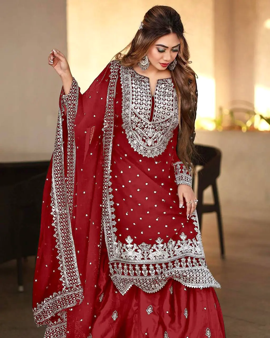 SSR 449 Red Color Georgette Embroidery Sequence Salwar Suit Wedding, Party, Festive, Events Expected Delivery 4-6 Working Days @ 2049/- Only | Casual Suits, Creative suits, Designer Suits, Party Wear Suits, Salwar suit, Straight Suits