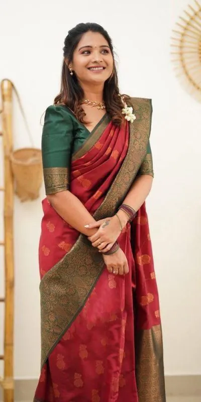 KP 4061 Red Color Soft Lichi Silk Jacquard On All Over Saree Casual, Party Wear, Wedding, Events Etc. Expected Delivery 4-6 Working Days @1449/- | Bollywood Sarees, Creative Sarees, Designer Sarees, Embroidered Sarees, Ethnic Saree, Modern Digital sarees, Party Wear Sarees, Sarees