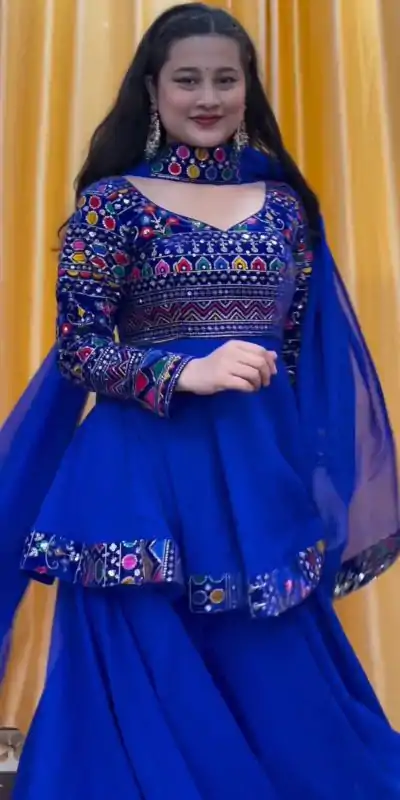 FC 5684 Royal Blue Top Georgette Embroidery Work Sharara Suit : Heavy Net Thread Work Wedding, Party, Festive, Events Etc. Expected Delivery @2149/- Only | Jump Suits, Casual Suits, Creative suits, Designer Suits, Palazzo Suits, Party Wear Suits, Salwar suit, Straight Suits