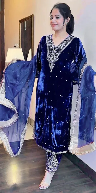 AD 134 Royal Blue Color Heavy Pure Viscose Velvet Embroidery Sharara Suit Wedding, Party, Festive, Events Etc. Expected Delivery  4-6 Working Days @2099/- | Jump Suits, Casual Suits, Creative suits, Designer Suits, Palazzo Suits, Party Wear Suits, Patiala Suits, Salwar suit, Straight Suits