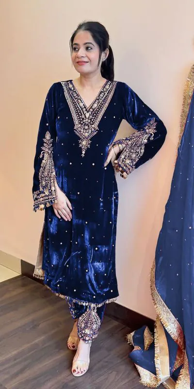 AD 134 Royal Blue Color Heavy Pure Viscose Velvet Embroidery Sharara Suit Wedding, Party, Festive, Events Etc. Expected Delivery  4-6 Working Days @2099/- | Jump Suits, Casual Suits, Creative suits, Designer Suits, Palazzo Suits, Party Wear Suits, Patiala Suits, Salwar suit, Straight Suits