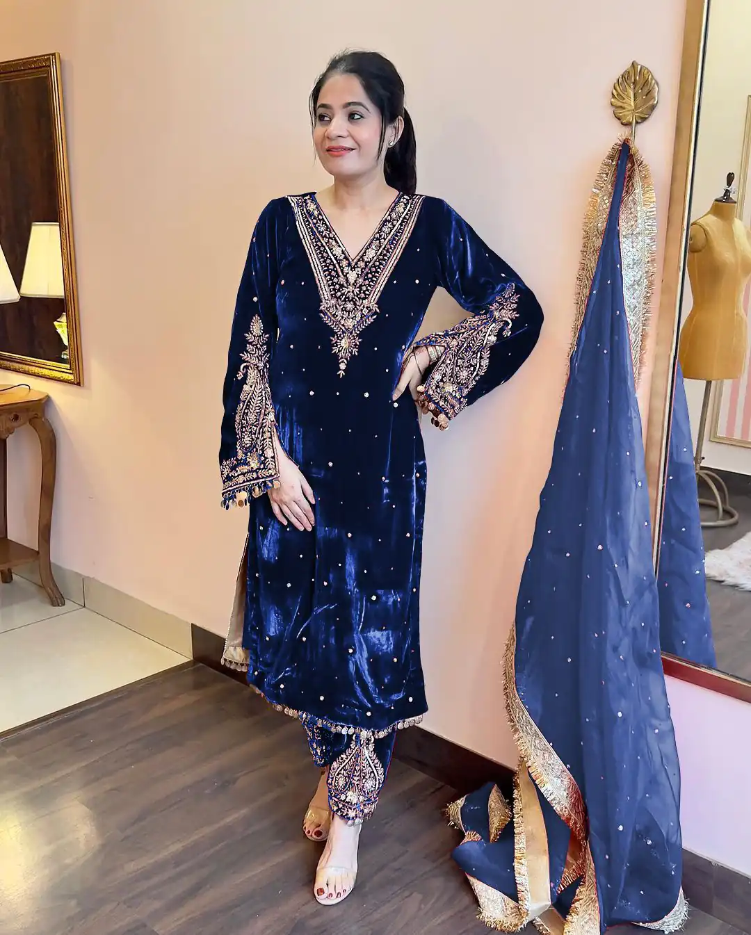 AD 134 Royal Blue Color Heavy Pure Viscose Velvet Embroidery Sharara Suit Wedding, Party, Festive, Events Etc. Expected Delivery  4-6 Working Days @2099/- | Jump Suits, Casual Suits, Creative suits, Designer Suits, Palazzo Suits, Party Wear Suits, Patiala Suits, Salwar suit, Straight Suits