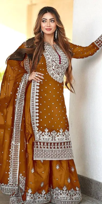 SSR 449 Rust Orange Color Georgette Embroidery Sequence Salwar Suit Wedding, Party, Festive, Events Expected Delivery 4-6 Working Days @ 2049/- Only | Casual Suits, Creative suits, Designer Suits, Party Wear Suits, Salwar suit, Straight Suits