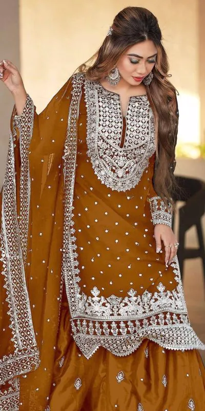 SSR 449 Rust Orange Color Georgette Embroidery Sequence Salwar Suit Wedding, Party, Festive, Events Expected Delivery 4-6 Working Days @ 2049/- Only | Casual Suits, Creative suits, Designer Suits, Party Wear Suits, Salwar suit, Straight Suits