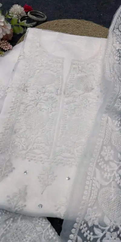 KD 1446 White Organza Silk Thread With Sequence Salwar Suit Casual, Party, Wedding, Festive, Events Etc. Expected Delivery 4-6 Working Days @1850/- | Casual Suits, Creative suits, Designer Suits, Palazzo Suits, Party Wear Suits, Patiala Suits, Salwar suit, Straight Suits