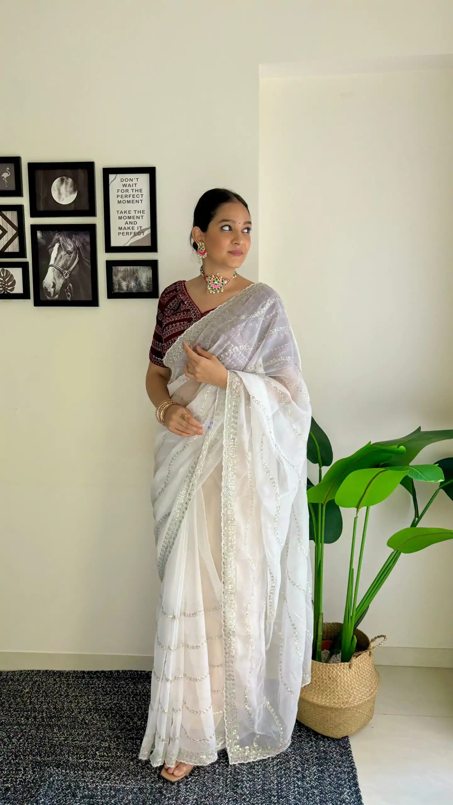 AC BROWNIE White Color Soft Organza Zari With Sequence Saree Blouse :Heavy Velvet Casual, Wedding, Festive, Events Expected Delivery 4-6 Working Days @1999 | Bollywood Sarees, Creative Sarees, Designer Sarees, Embroidered Sarees, Ethnic Saree, Modern Digital sarees, Party Wear Sarees, Sarees