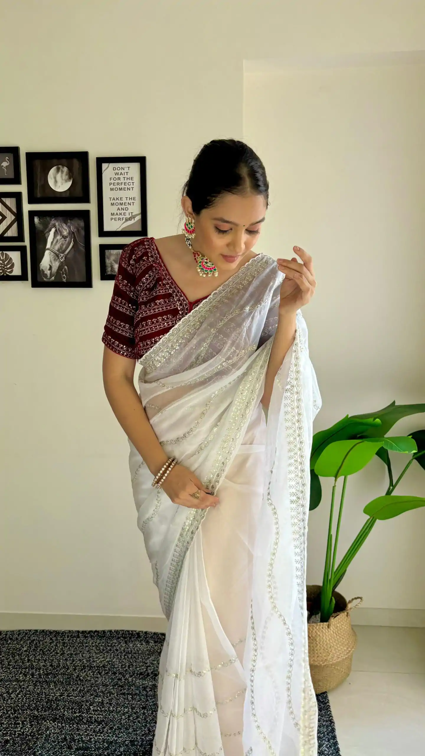 AC BROWNIE White Color Soft Organza Zari With Sequence Saree Blouse :Heavy Velvet Casual, Wedding, Festive, Events Expected Delivery 4-6 Working Days @1999 | Bollywood Sarees, Creative Sarees, Designer Sarees, Embroidered Sarees, Ethnic Saree, Modern Digital sarees, Party Wear Sarees, Sarees
