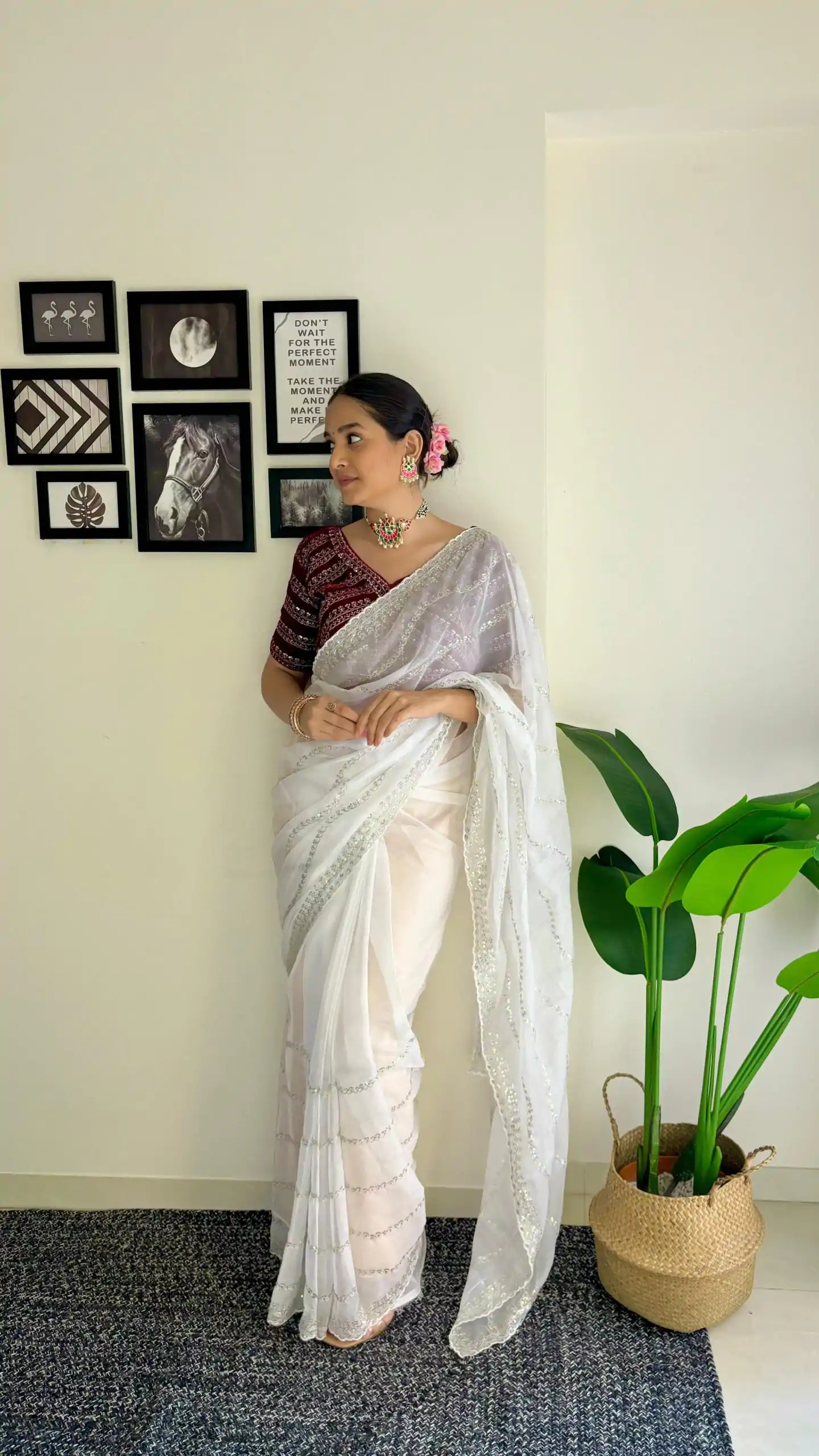 AC BROWNIE White Color Soft Organza Zari With Sequence Saree Blouse :Heavy Velvet Casual, Wedding, Festive, Events Expected Delivery 4-6 Working Days @1999 | Bollywood Sarees, Creative Sarees, Designer Sarees, Embroidered Sarees, Ethnic Saree, Modern Digital sarees, Party Wear Sarees, Sarees