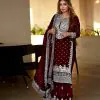 Pretty Wine Color Georgette Embroidery Sequence Salwar Suit