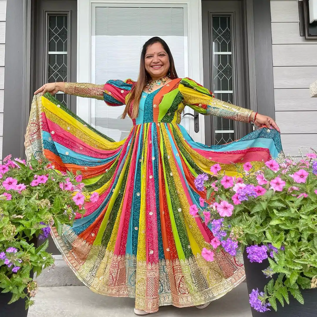 RTC 5619 Multi Color Foix Georgette With Digital Printed Gown Casual, Wedding, Party, Festive, Events Etc. Expected Delivery 4-6 Working Days @2499/- | Bollywood Gowns, Creative Gowns, Designer Gowns, Embroidered Gowns, Gowns, Party Wear Gowns