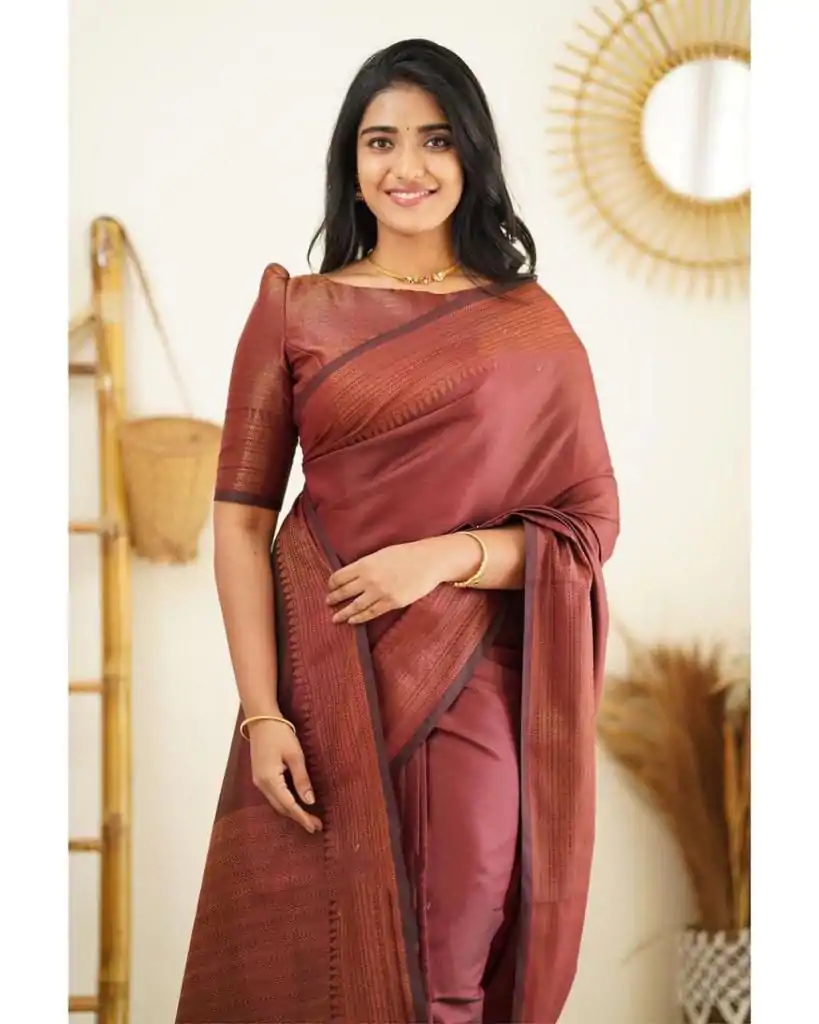 KP 4068 Brown Color Soft Lichi Silk Cloth Rich Pallu All Over Saree Events Casual, Wedding, Festive, Events Etc. Expected Delivery 4-6 Working Days @1349/- | Bollywood Sarees, Creative Sarees, Designer Sarees, Embroidered Sarees, Ethnic Saree, Modern Digital sarees, Party Wear Sarees, Sarees