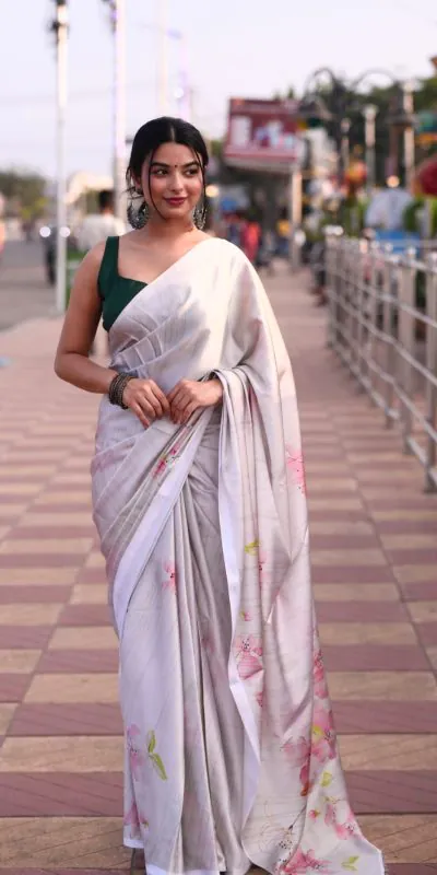 RM101 White Color Heavy Devsena Soft Silk Digital Printed Saree Casual, Party Wear, Wedding, Events Etc Delivery Expected.4-6 Working Days 1499/- | Bollywood Sarees, Creative Sarees, Designer Sarees, Embroidered Sarees, Ethnic Saree, Modern Digital sarees, Party Wear Sarees, Sarees