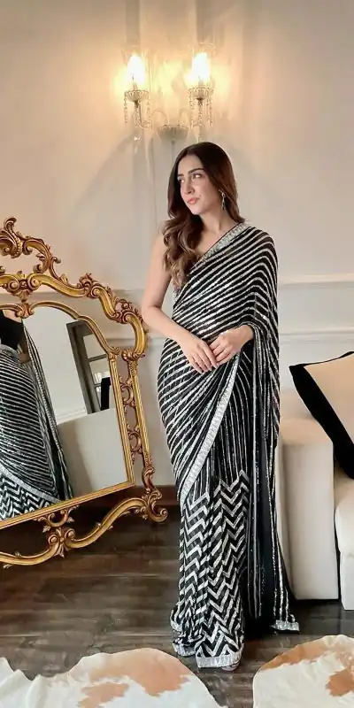 JR 601A Black & White Color Georgette Embroidery Sequence lace piping Work Saree Casual, Wedding, Festive, Events . Expected Delivery  4-6 Working Days @1749 | Bollywood Sarees, Creative Sarees, Designer Sarees, Embroidered Sarees, Ethnic Saree, Modern Digital sarees, Party Wear Sarees, Sarees