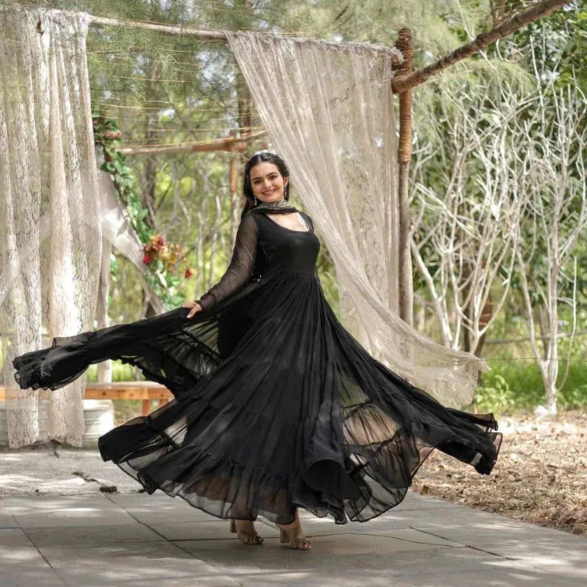 DC G38 Black Color Garget With Full Sleeves Fancy lace Gown Casual, Wedding, Party, Festive, Events Etc. Expected Delivery 4-6 Working Days @1999/- | Bollywood Gowns, Creative Gowns, Designer Gowns, Embroidered Gowns, Gowns, Party Wear Gowns