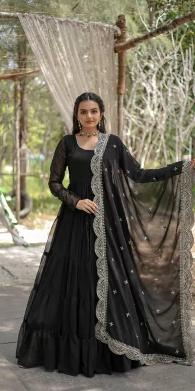 DC G38 Black Color Garget With Full Sleeves Fancy lace Gown Casual, Wedding, Party, Festive, Events Etc. Expected Delivery 4-6 Working Days @1999/- | Bollywood Gowns, Creative Gowns, Designer Gowns, Embroidered Gowns, Gowns, Party Wear Gowns