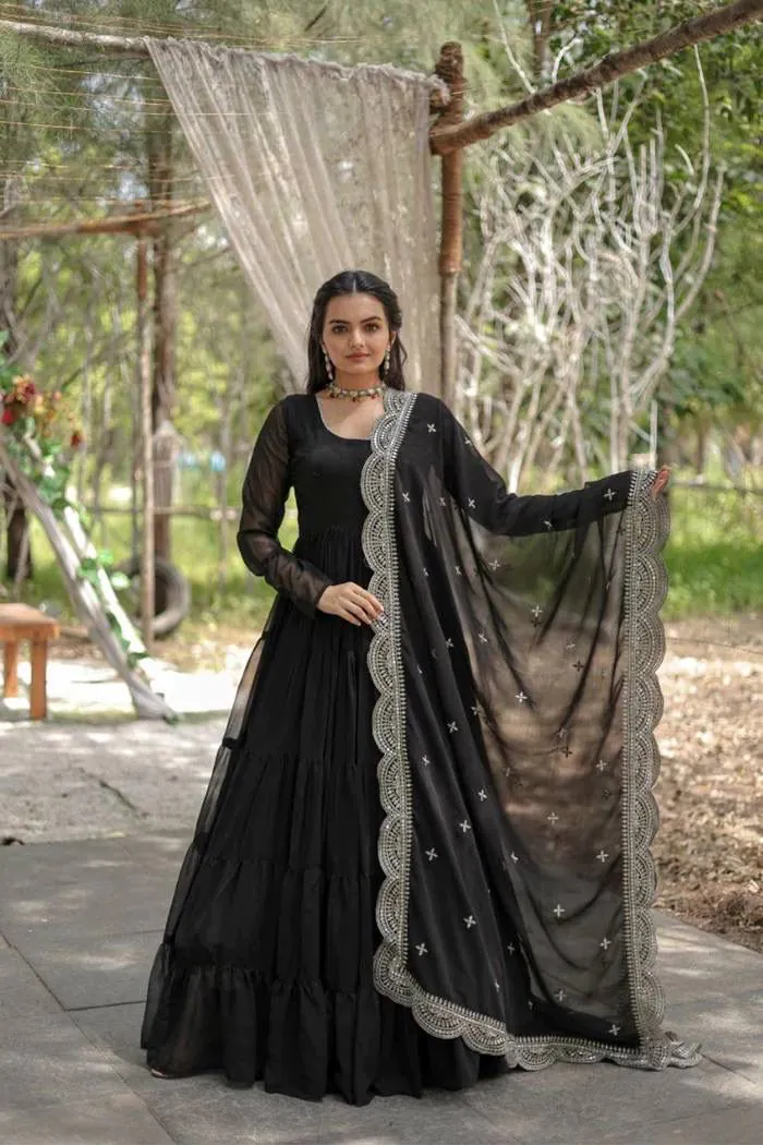 DC G38 Black Color Garget With Full Sleeves Fancy lace Gown Casual, Wedding, Party, Festive, Events Etc. Expected Delivery 4-6 Working Days @1999/- | Bollywood Gowns, Creative Gowns, Designer Gowns, Embroidered Gowns, Gowns, Party Wear Gowns