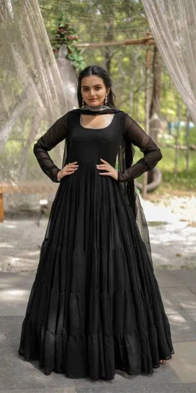 DC G38 Black Color Garget With Full Sleeves Fancy lace Gown Casual, Wedding, Party, Festive, Events Etc. Expected Delivery 4-6 Working Days @1999/- | Bollywood Gowns, Creative Gowns, Designer Gowns, Embroidered Gowns, Gowns, Party Wear Gowns