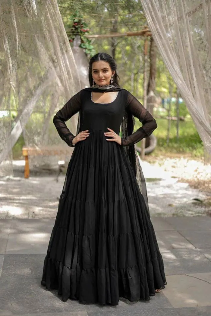 DC G38 Black Color Garget With Full Sleeves Fancy lace Gown Casual, Wedding, Party, Festive, Events Etc. Expected Delivery 4-6 Working Days @1999/- | Bollywood Gowns, Creative Gowns, Designer Gowns, Embroidered Gowns, Gowns, Party Wear Gowns