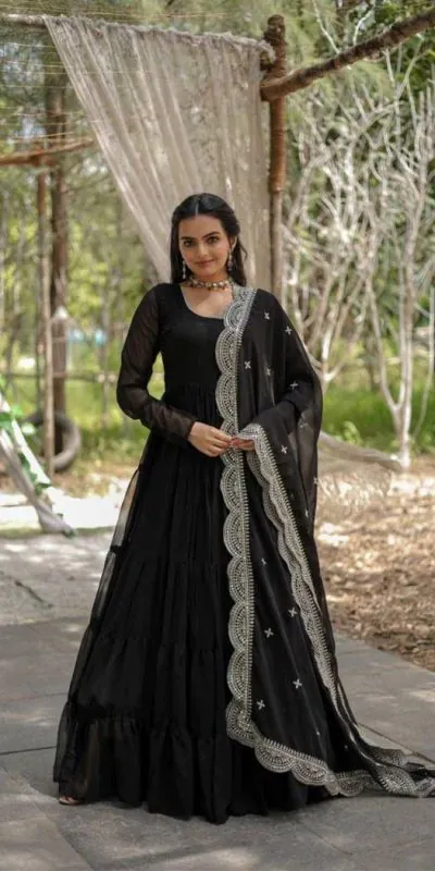 DC G38 Black Color Garget With Full Sleeves Fancy lace Gown Casual, Wedding, Party, Festive, Events Etc. Expected Delivery 4-6 Working Days @1999/- | Bollywood Gowns, Creative Gowns, Designer Gowns, Embroidered Gowns, Gowns, Party Wear Gowns