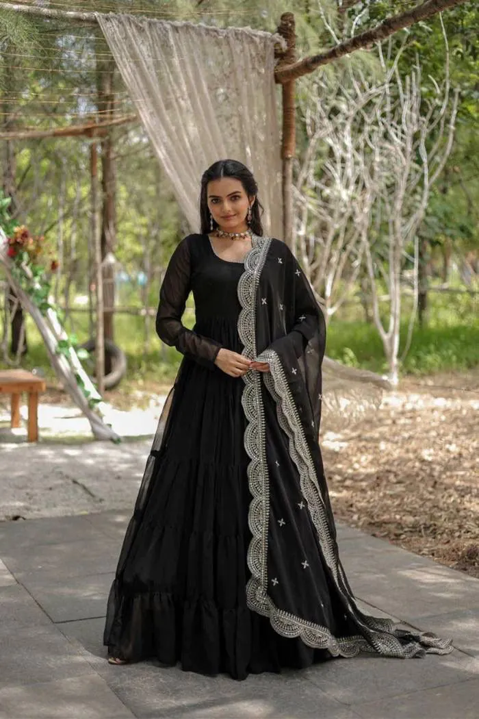 DC G38 Black Color Garget With Full Sleeves Fancy lace Gown Casual, Wedding, Party, Festive, Events Etc. Expected Delivery 4-6 Working Days @1999/- | Bollywood Gowns, Creative Gowns, Designer Gowns, Embroidered Gowns, Gowns, Party Wear Gowns