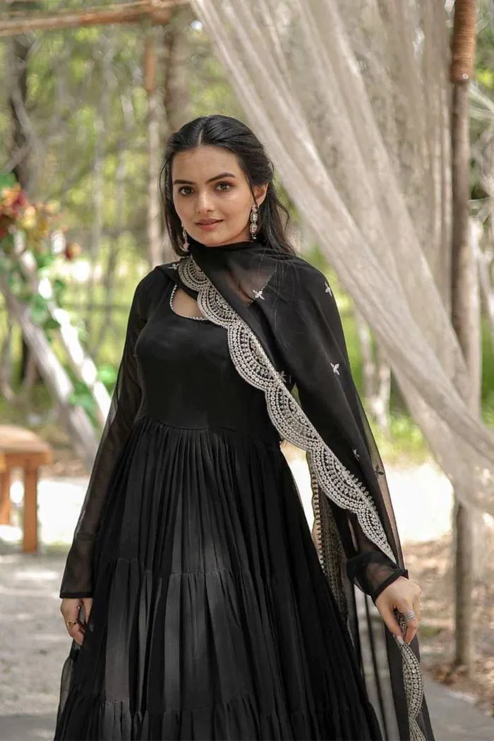 DC G38 Black Color Garget With Full Sleeves Fancy lace Gown Casual, Wedding, Party, Festive, Events Etc. Expected Delivery 4-6 Working Days @1999/- | Bollywood Gowns, Creative Gowns, Designer Gowns, Embroidered Gowns, Gowns, Party Wear Gowns
