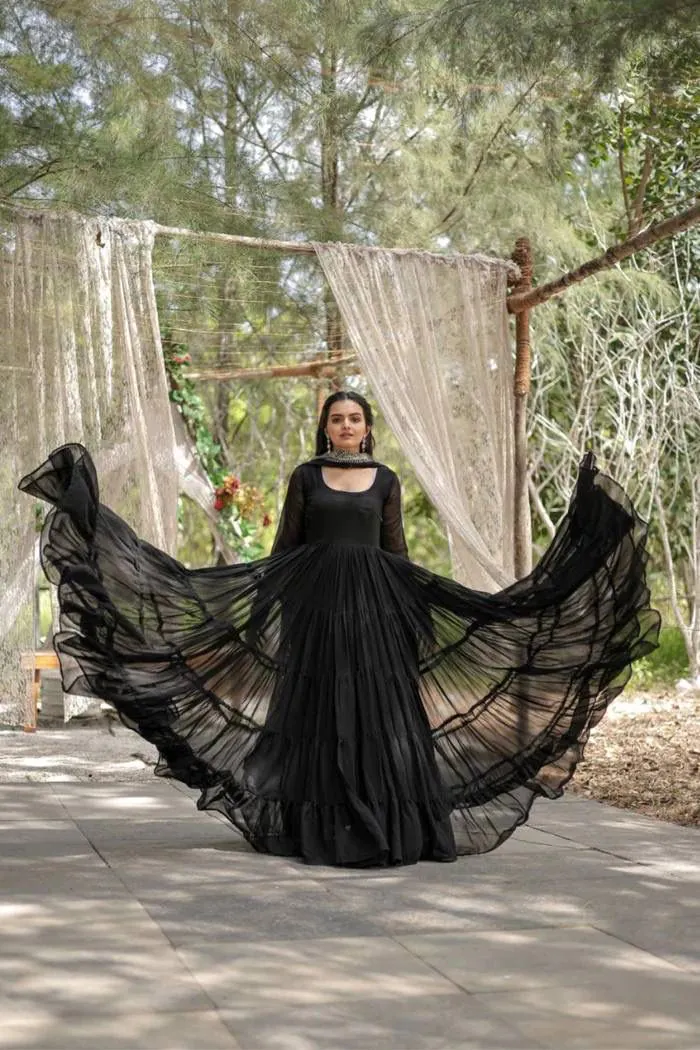 DC G38 Black Color Garget With Full Sleeves Fancy lace Gown Casual, Wedding, Party, Festive, Events Etc. Expected Delivery 4-6 Working Days @1999/- | Bollywood Gowns, Creative Gowns, Designer Gowns, Embroidered Gowns, Gowns, Party Wear Gowns
