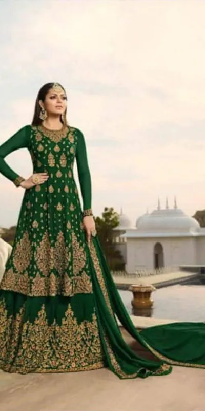 LT NITYA 3805 Green Color Georgette With Embroidery Work Sharara Suit Wedding, Festive, Party Events Etc. Expected Delivery 4-6 Working Days @2349/- | Jump Suits, Casual Suits, Creative suits, Designer Suits, Palazzo Suits, Party Wear Suits, Patiala Suits, Salwar suit, Straight Suits