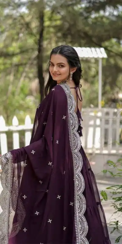 DC G38 Purple Color Garget With Full Sleeves Fancy lace Gown Casual, Wedding, Party, Festive, Events Etc. Expected Delivery 4-6 Working Days @1999/- | Bollywood Gowns, Creative Gowns, Designer Gowns, Embroidered Gowns, Gowns, Party Wear Gowns