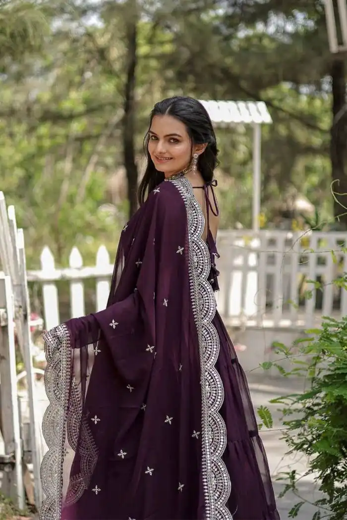  DC G38 Purple Color Garget With Full Sleeves Fancy lace Gown Casual, Wedding, Party, Festive, Events Etc. Expected Delivery 4-6 Working Days @1999/- | Bollywood Gowns, Creative Gowns, Designer Gowns, Embroidered Gowns, Gowns, Party Wear Gowns