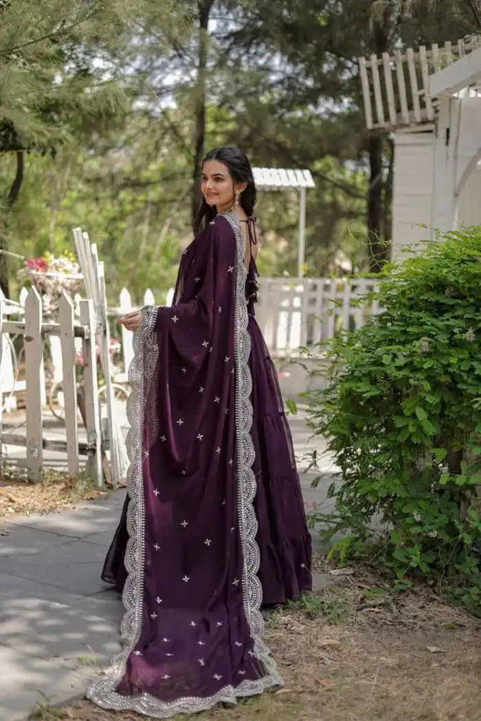  DC G38 Purple Color Garget With Full Sleeves Fancy lace Gown Casual, Wedding, Party, Festive, Events Etc. Expected Delivery 4-6 Working Days @1999/- | Bollywood Gowns, Creative Gowns, Designer Gowns, Embroidered Gowns, Gowns, Party Wear Gowns