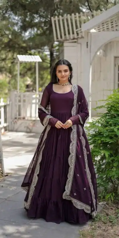 DC G38 Purple Color Garget With Full Sleeves Fancy lace Gown Casual, Wedding, Party, Festive, Events Etc. Expected Delivery 4-6 Working Days @1999/- | Bollywood Gowns, Creative Gowns, Designer Gowns, Embroidered Gowns, Gowns, Party Wear Gowns