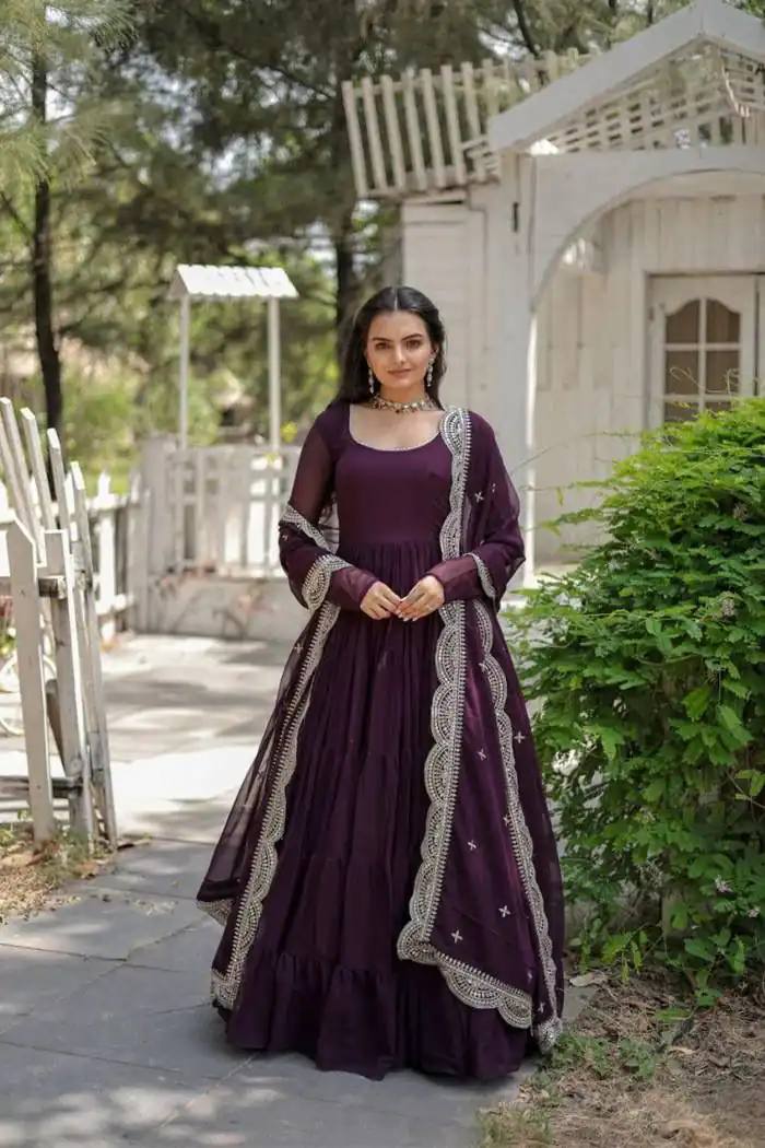  DC G38 Purple Color Garget With Full Sleeves Fancy lace Gown Casual, Wedding, Party, Festive, Events Etc. Expected Delivery 4-6 Working Days @1999/- | Bollywood Gowns, Creative Gowns, Designer Gowns, Embroidered Gowns, Gowns, Party Wear Gowns