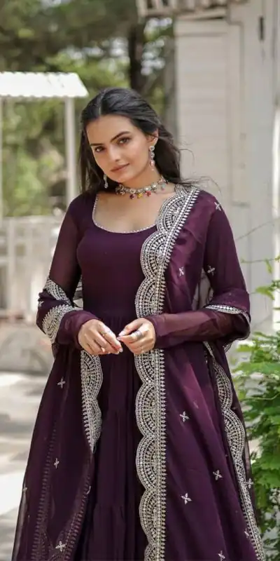 DC G38 Purple Color Garget With Full Sleeves Fancy lace Gown Casual, Wedding, Party, Festive, Events Etc. Expected Delivery 4-6 Working Days @1999/- | Bollywood Gowns, Creative Gowns, Designer Gowns, Embroidered Gowns, Gowns, Party Wear Gowns