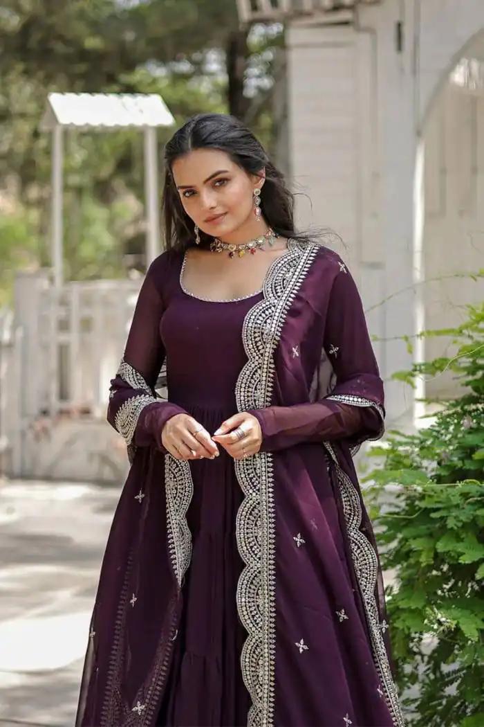  DC G38 Purple Color Garget With Full Sleeves Fancy lace Gown Casual, Wedding, Party, Festive, Events Etc. Expected Delivery 4-6 Working Days @1999/- | Bollywood Gowns, Creative Gowns, Designer Gowns, Embroidered Gowns, Gowns, Party Wear Gowns