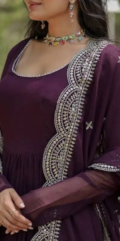 DC G38 Purple Color Garget With Full Sleeves Fancy lace Gown Casual, Wedding, Party, Festive, Events Etc. Expected Delivery 4-6 Working Days @1999/- | Bollywood Gowns, Creative Gowns, Designer Gowns, Embroidered Gowns, Gowns, Party Wear Gowns