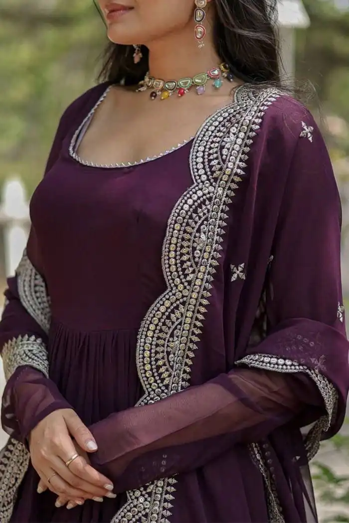  DC G38 Purple Color Garget With Full Sleeves Fancy lace Gown Casual, Wedding, Party, Festive, Events Etc. Expected Delivery 4-6 Working Days @1999/- | Bollywood Gowns, Creative Gowns, Designer Gowns, Embroidered Gowns, Gowns, Party Wear Gowns