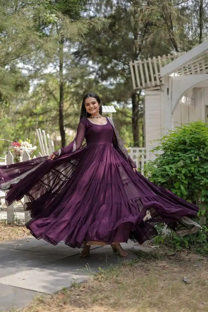  DC G38 Purple Color Garget With Full Sleeves Fancy lace Gown Casual, Wedding, Party, Festive, Events Etc. Expected Delivery 4-6 Working Days @1999/- | Bollywood Gowns, Creative Gowns, Designer Gowns, Embroidered Gowns, Gowns, Party Wear Gowns
