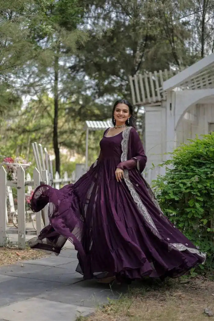  DC G38 Purple Color Garget With Full Sleeves Fancy lace Gown Casual, Wedding, Party, Festive, Events Etc. Expected Delivery 4-6 Working Days @1999/- | Bollywood Gowns, Creative Gowns, Designer Gowns, Embroidered Gowns, Gowns, Party Wear Gowns
