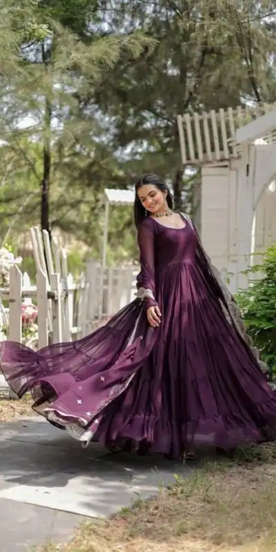 Stylish Purple Color Garget With Full Sleeves Fancy lace Gown Stylish Purple Color Garget With Full Sleeves Fancy lace Gown