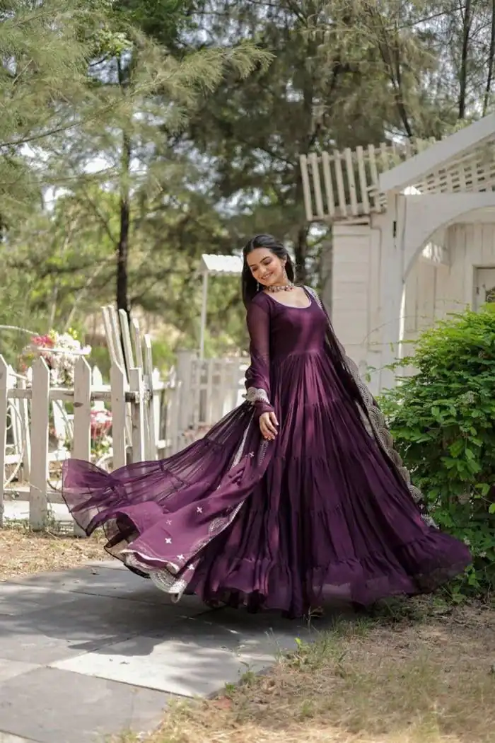  DC G38 Purple Color Garget With Full Sleeves Fancy lace Gown Casual, Wedding, Party, Festive, Events Etc. Expected Delivery 4-6 Working Days @1999/- | Bollywood Gowns, Creative Gowns, Designer Gowns, Embroidered Gowns, Gowns, Party Wear Gowns