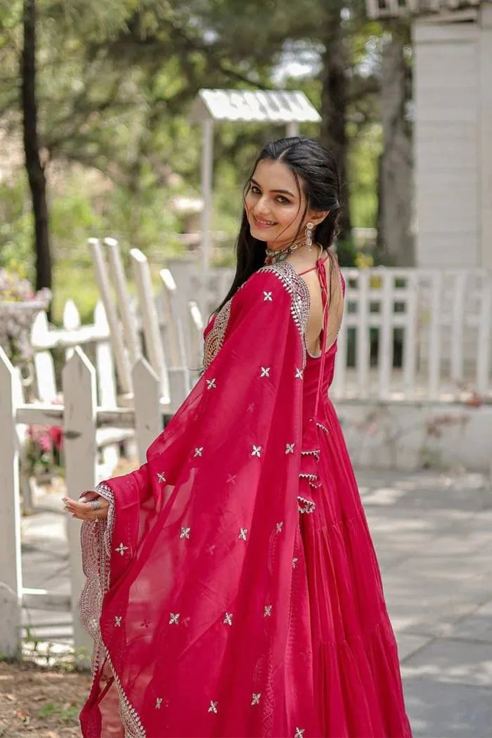  DC G38 Red Color Garget With Full Sleeves Fancy lace Gown Casual, Wedding, Party, Festive, Events Etc. Expected Delivery 4-6 Working Days @1999/- | Bollywood Gowns, Creative Gowns, Designer Gowns, Embroidered Gowns, Gowns, Party Wear Gowns