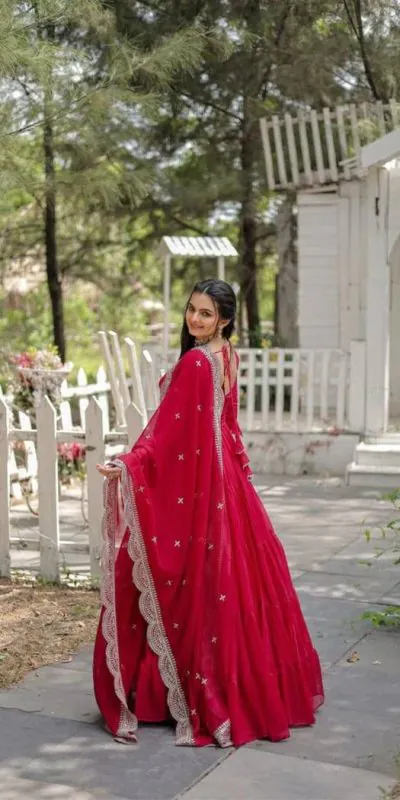 DC G38 Red Color Garget With Full Sleeves Fancy lace Gown Casual, Wedding, Party, Festive, Events Etc. Expected Delivery 4-6 Working Days @1999/- | Bollywood Gowns, Creative Gowns, Designer Gowns, Embroidered Gowns, Gowns, Party Wear Gowns