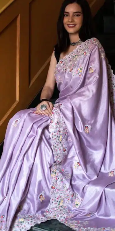 ST 328 Violet Color Vichitra Silk Cotton Embroidery Work Saree Casual, Wedding, Party, Festive, Events Etc. Expected Delivery 4-6 Working Days @1999/- | Bollywood Sarees, Creative Sarees, Designer Sarees, Embroidered Sarees, Ethnic Saree, Modern Digital sarees, Party Wear Sarees, Sarees