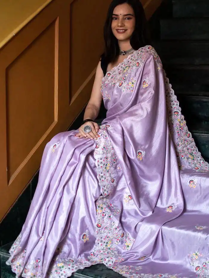 ST 328 Violet Color Vichitra Silk Cotton Embroidery Work Saree Casual, Wedding, Party, Festive, Events Etc. Expected Delivery 4-6 Working Days @1999/- | Bollywood Sarees, Creative Sarees, Designer Sarees, Embroidered Sarees, Ethnic Saree, Modern Digital sarees, Party Wear Sarees, Sarees