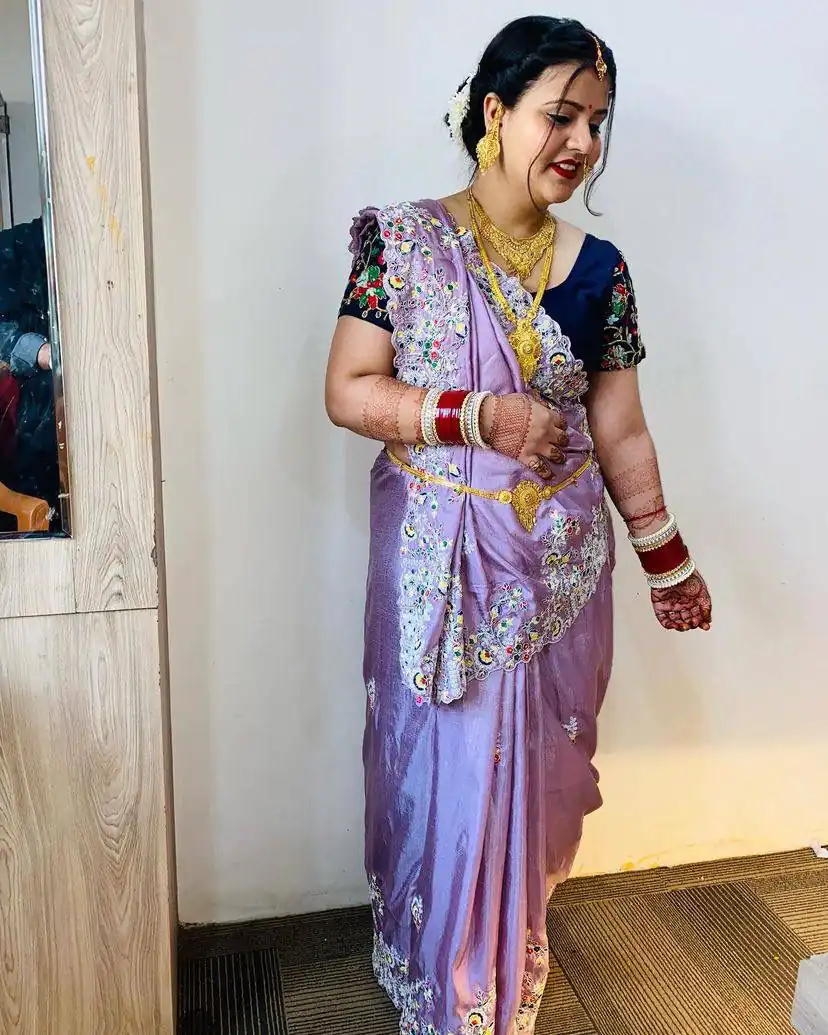 ST 328 Violet Color Vichitra Silk Cotton Embroidery Work Saree Casual, Wedding, Party, Festive, Events Etc. Expected Delivery 4-6 Working Days @1999/- | Bollywood Sarees, Creative Sarees, Designer Sarees, Embroidered Sarees, Ethnic Saree, Modern Digital sarees, Party Wear Sarees, Sarees