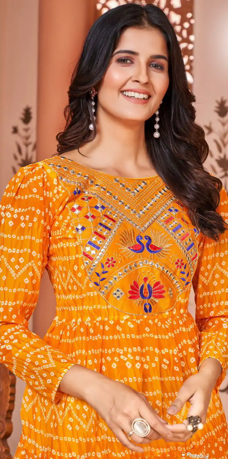 INLI Lehariya Orange Color Heavy Georgette Printed Embroidery Work Gown Casual Wedding, Party, Festive, Events Etc. Expected Delivery 4-6 Working Days @1599 | Bollywood Gowns, Creative Gowns, Designer Gowns, Embroidered Gowns, Gowns, Party Wear Gowns