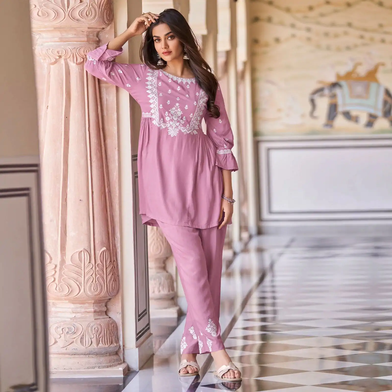 MF1001 Pink Color Rayon With Beautiful Embroidery Work Kurti Wedding, Party, Festive, Events Etc. Expected Delivery 4-6 Working Days @1450/- | Bollywood Kurti, Creative Kurtis, Designer Kurti, Kurti, Party Wear Kurti, Selfie Kurti